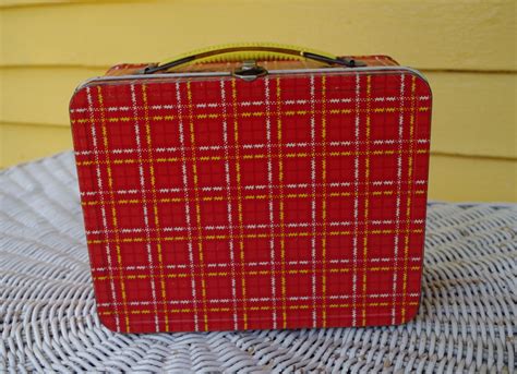 Vintage Metal Lunchbox, Ohio Art Lunch Box, Retro Red Plaid